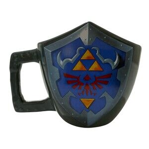 Legend Of Zelda Cup Mug With Link's Hylian Knight Tri-Force Shield Gray